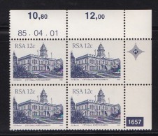 SOUTH AFRICA, 1985, MNH Control Block Of 4, Buildings 12 Cent,  M 669 - Unused Stamps