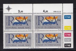 SOUTH AFRICA, 1986, MNH Control Block Of 4, Republic 25 Year,  M 687-688 - Unused Stamps