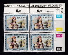 SOUTH AFRICA, 1988, MNH Control Block Of 4, Natal Flood Disaster,  M 725-726 - Neufs