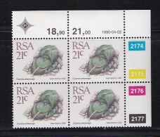 SOUTH AFRICA, 1990, MNH Control Block Of 4, Succulent 21 Cent, M 794 - Unused Stamps