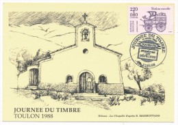 FRANCE => Carte Locale - 2,20 + 0,60 - Journée Du Timbre - "La Chapelle" - Voiture Montée / TOULON 1988 - Stamp's Day