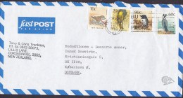 New Zealand Fastpost Par Avion COROMANDEL 1990 Cover Brief Denmark 10 C., 20 C., 60 C., 90 C. Bird Vogel Oiseau Stamps - Brieven En Documenten