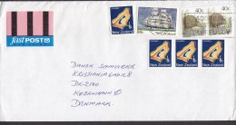 New Zealand FASTPOST Par Avion Label WELLINGTON 1990 Cover Brief Denmark Ship Schiff Bird Vogel Oiseau 3-Stripe Minerals - Poste Aérienne