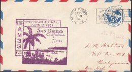United States Postal Stationery Ganzsache Entier Air Mail First Flight SAN DIEGO 1932 Cover Lettre - 1921-40