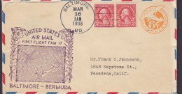 United States Uprated Postal Stationery Ganzsache Entier Air Mail First Flight BALTIMORE - BERMUDA 1938 Cover Lettre - 1921-40