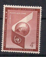 United Nations New York 1957 Airmail. Bird's Wing, Ground, UN Emblem Mi 59, MH(*) - Nuevos