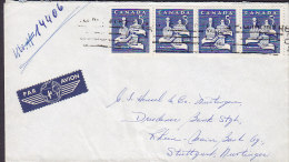 Canada PAR AVION Label DUVERNAY 195? Cover Lettre STUTTGART Germany 2x 2 Pairs Christmas Weihnachten - Aéreo