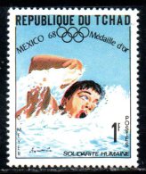 TCHAD. N°201 De 1969. Médaille D´or Aux J.O. De Mexico/Meyer. - Schwimmen