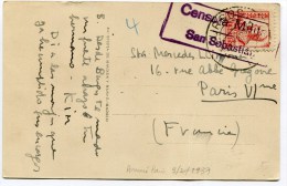 Marque    CENSURA MILITAR SAN SEBASTIAN  Sur C.P. Arrivée   Du 91/02/ 1937 - Marques De Censures Républicaines