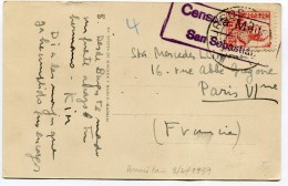 Marque    CENSURA MILITAR SAN SEBASTIAN  Sur C.P. Arrivée   Du 91/02/ 1937 - Republikeinse Censuur