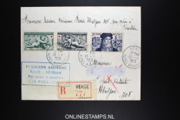 AOF  Premier Liaison Aerienne Paris Abidjan Cote D'Ivoire 14-4-1953 R-lettre - Otros & Sin Clasificación