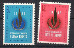 United Nations New York 1968 International Year Of Human Rights. Mi 206-207, MH(*) - Neufs