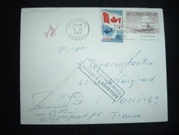 LETTRE PAR AVION POUR LA FRANCE TP 10C + TP 5C OBL.MEC.9 II 1967 MONTREAL + RETOUR + CACHETS DE FACTEUR - Cartas & Documentos