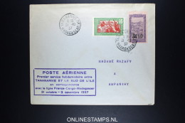 MADAGASCAR Premier Service Hebdomadaire Entre Tananarive Et Le Sud De L'ile 1937 - Poste Aérienne