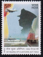 India MNH 2012, Customs Act, Airplane, Truck, Ship, Transport, Officer Job Vigilence For Drug, Animal, Hazardous Etc - Unused Stamps
