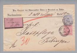 Heimat DE BW Oberndorf Am Neckar 1886-10-13 Nachnahme Nach Tübingen - Briefe U. Dokumente