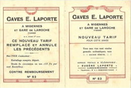 GDS VINS DE LA COTE D'OR - CAVES E.LAPORTE - MIGENNES - Tarif N°52 - Fatture