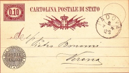 Postkarte 1877 Filagrano C 3 Von "PADOVA" Nach Verona (y205) - Interi Postali