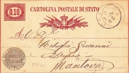 Postkarte 1877 Filagrano C 3 Von "CREMONA" Nach Mantova (x127) - Entiers Postaux