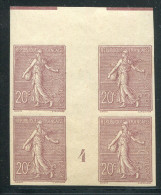 FRANCE - SEMEUSE LIGNÉE N° 131 BLOC DE 4 MILLÉSIME " 4 " NON DENTELÉ ET GOMMÉ , TRACE CHARNIÉRE - SUP & RARE - Unused Stamps