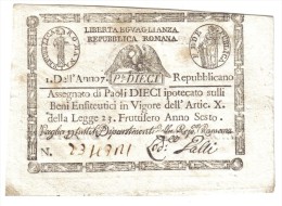 10 Paoli Repubblica Romana Anno 7 Retro Cerchio Ottimo Biglietto Ma Forellino LOTTO 970 - Other & Unclassified