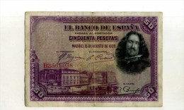 - ESPAGNE 1928 . BILLET 50 P. 1928 . - 50 Peseten