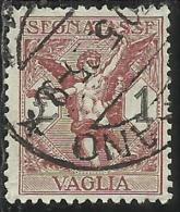 ITALY KINGDOM ITALIA REGNO 1924 SEGNATASSE TAXES TASSE POSTAGE DUE PER VAGLIA LIRE 1 USATO USED OBLITERE´ - Vaglia Postale