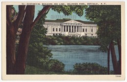 USA - BUFFALO NY - DELAWARE PARK HISTORICAL BUILDING AND LAKE - C1940s Vintage Postcard [5963] - Buffalo