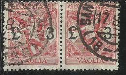 ITALY KINGDOM ITALIA REGNO 1924 SEGNATASSE TAXES TASSE DUE PER VAGLIA LIRE 3 COPPIA USATA PAIR USED - Impuestos Por Ordenes De Pago