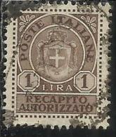 ITALIA REGNO ITALY KINGDOM 1946 LUOGOTENENZA RECAPITO AUTORIZZATO LIRE 1 LIRA USATO USED USATO - Autorisierter Privatdienst