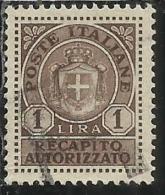 ITALIA REGNO ITALY KINGDOM 1946 LUOGOTENENZA RECAPITO AUTORIZZATO LIRE 1 LIRA USATO USED USATO - Servicio Privado Autorizado