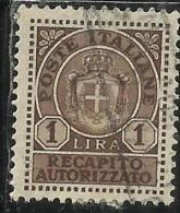 ITALIA REGNO ITALY KINGDOM 1946 LUOGOTENENZA RECAPITO AUTORIZZATO LIRE 1 LIRA USATO USED USATO - Authorized Private Service