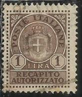 ITALIA REGNO ITALY KINGDOM 1946 LUOGOTENENZA RECAPITO AUTORIZZATO LIRE 1 LIRA USATO USED USATO - Autorisierter Privatdienst