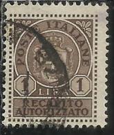 ITALIA REGNO ITALY KINGDOM 1946 LUOGOTENENZA RECAPITO AUTORIZZATO LIRE 1 LIRA USATO USED USATO - Servicio Privado Autorizado