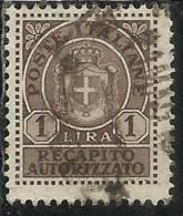 ITALIA REGNO ITALY KINGDOM 1946 LUOGOTENENZA RECAPITO AUTORIZZATO LIRE 1 LIRA USATO USED USATO - Geautoriseerde Privédienst