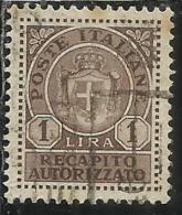 ITALIA REGNO ITALY KINGDOM 1946 LUOGOTENENZA RECAPITO AUTORIZZATO LIRE 1 LIRA USATO USED USATO - Service Privé Autorisé