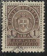 ITALIA REGNO ITALY KINGDOM 1946 LUOGOTENENZA RECAPITO AUTORIZZATO LIRE 1 LIRA USATO USED USATO - Recapito Autorizzato