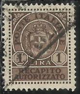 ITALIA REGNO ITALY KINGDOM 1946 LUOGOTENENZA RECAPITO AUTORIZZATO LIRE 1 LIRA USATO USED USATO - Authorized Private Service