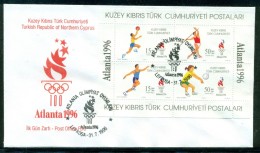 AC - NORTHERN CYPRUS BLOCK FDC - ATLANTA OLYMPIC GAMES LEFKOSA 31 JULY 1996 - Brieven En Documenten