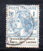 Y282 - REGNO , Parastatali 1 Lira N. 22 Usato Cassa Nazionale Assic,inf.lavoro - Franchise