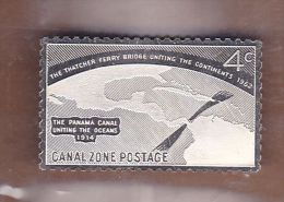 AC - PANAMA STERLING SILVER PROOF STAMP 4c CANAL ZONE POSTAGE - FRANKLIN MINT - Nuevos