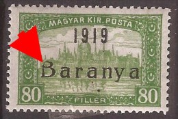 1919  18-34   BARANYA  UNGARN SERBIA JUGOSLAVIJA OVERPRINT  INTERESSANT  - TYP II  HINGED - Baranya