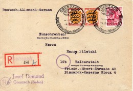 ALLEMAGNE ZONE  FRANCAISE LETTRE RECOMMANDEE GRENZACH 1947 - French Zone