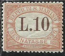 SAN MARINO 1925 SEGNATASSE POSTAGE DUE TASSE TAXE LIRE  10 MH BEN CENTRATO - Impuestos