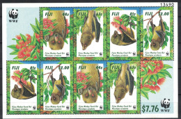 Fiji. 1997. Fijian Monkey-faced Bat. WWF. Sheet Of 8. MNH With Small Faults. SCV = 20.00 - Chauve-souris