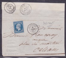 France N°14 Sur Lettre - 1853-1860 Napoléon III