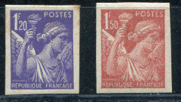 FRANCE - N° 651 & 652 , TYPE IRIS , GOMMÉ & NON DENTELÉ - B - Ongebruikt