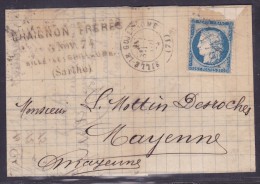 France N°60 Sur Lettre - 1871-1875 Cérès