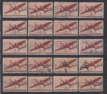 USA Mi 503 Air Mail Aeroplane  15 Cents 1941 FU   20x , Colour Varietes See Scan - 2a. 1941-1960 Usados