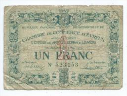 Chambre De Commerce D'Evreux 1 Franc  Mauvais état - Handelskammer